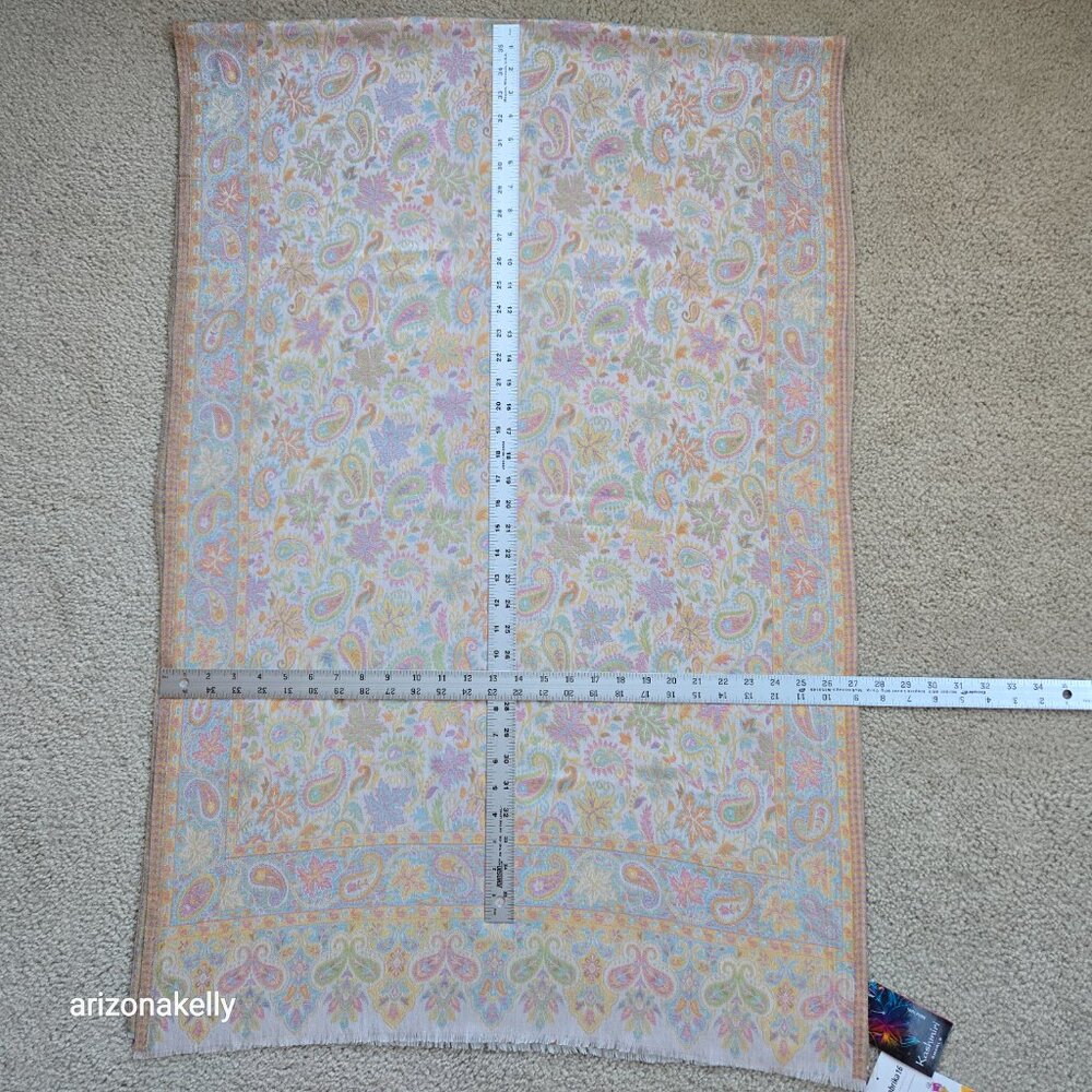 NWT Silk Modal Scarf Stole Wrap Pastel Paisley Leaves - Picture 3 of 16